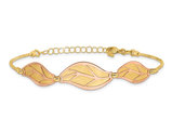 14K Yellow Gold Polished and Brushed Leaf Charm Bracelet 